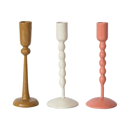 7" Large Enameled Candle Holder - 3 Color Options