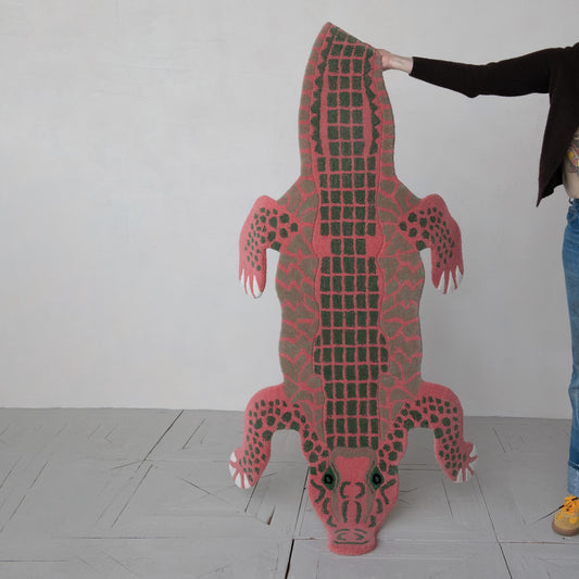 Wool Tufted Crocodile Rug Pink & Green