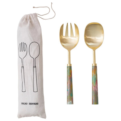 Marbled Resin Salad Server Set of 2 (Pink/Green/Orange)