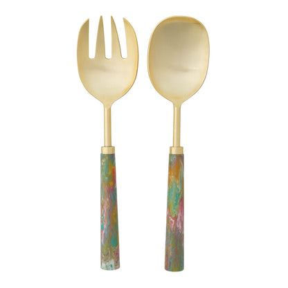 Marbled Resin Salad Server Set of 2 (Pink/Green/Orange)