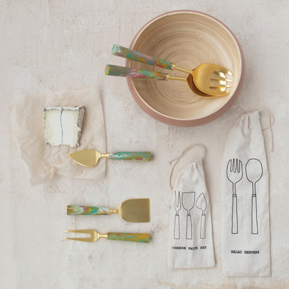 Marbled Resin Salad Server Set of 2 (Pink/Green/Orange)