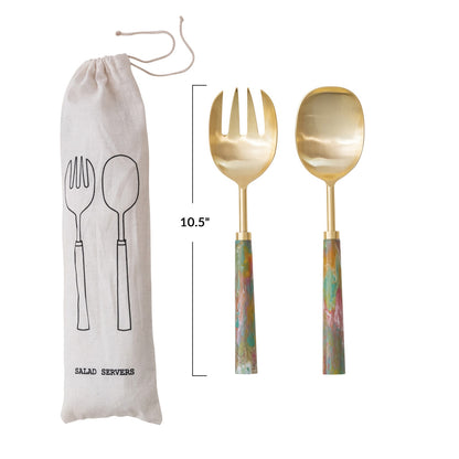 Marbled Resin Salad Server Set of 2 (Pink/Green/Orange)