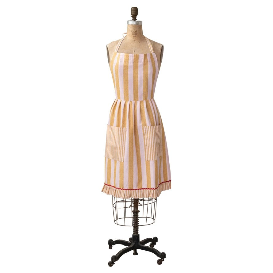 Striped Ruffle Apron, Pockets & Ric Rac Trim