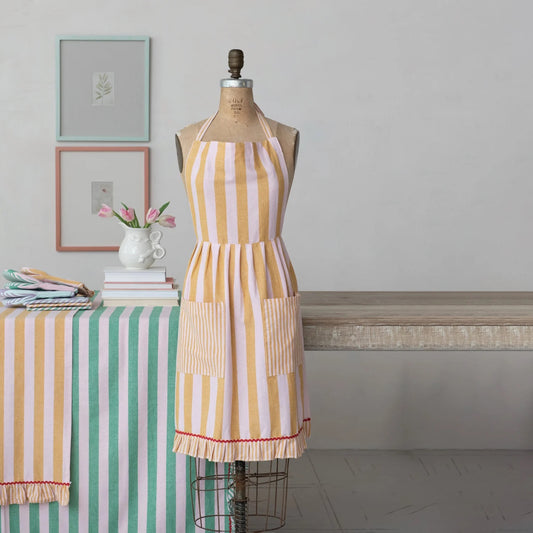 Striped Ruffle Apron, Pockets & Ric Rac Trim