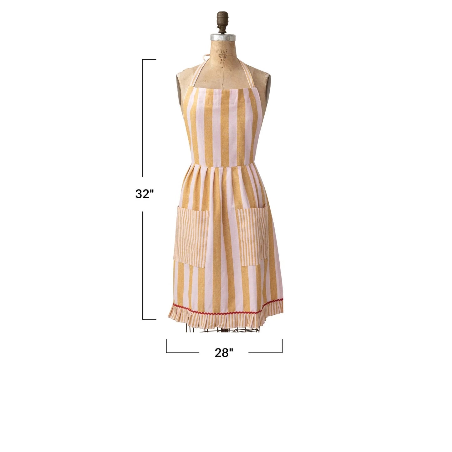 Striped Ruffle Apron, Pockets & Ric Rac Trim