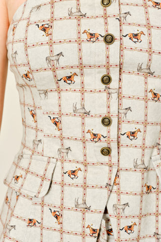 Horse Print Denim Bustier Top/Shorts Set