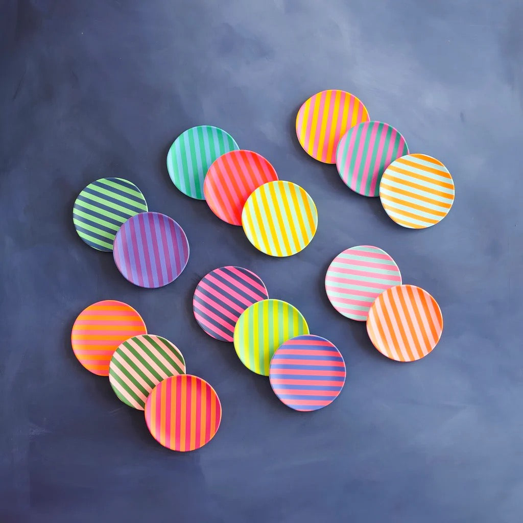 Glitterville Supper Stripes Melamine Dessert Plates- 16 Colors