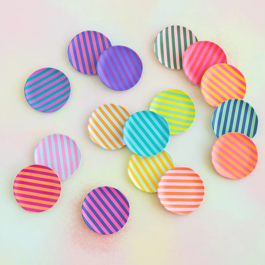 Glitterville Supper Stripes Melamine Dessert Plates- 16 Colors