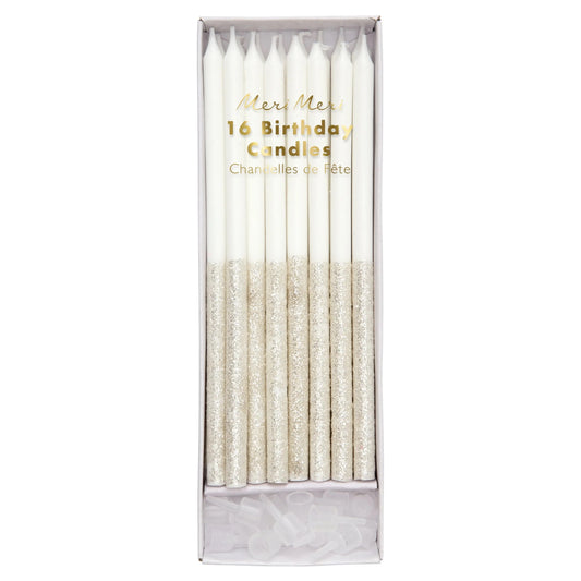 Meri Meri Silver Glitter Dipped Candles-16ct