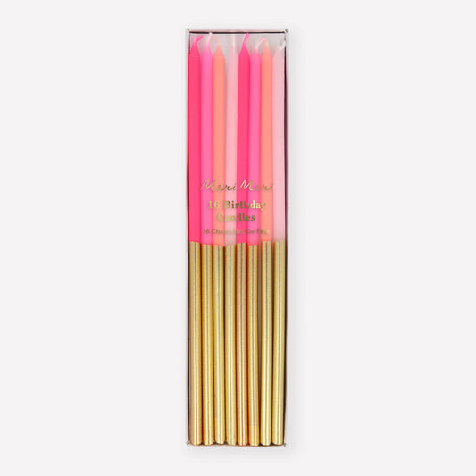 Meri Meri Gold Dipped Pink Mix Candles-16ct