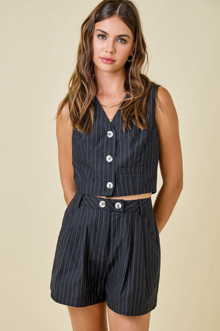 Pinstripe Tailored Cropped Vest + Short Set