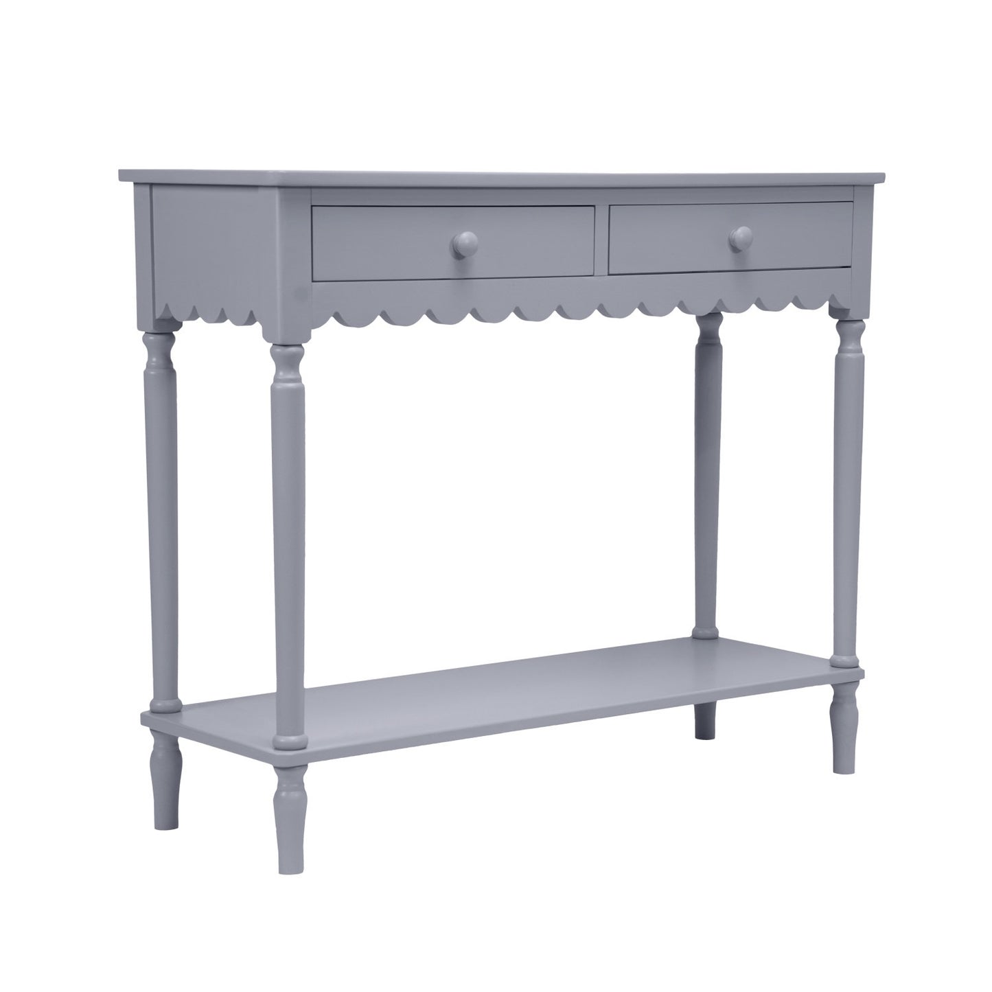 Blue Wood Scalloped Console Table with 2 Drawers & 1 Shelf