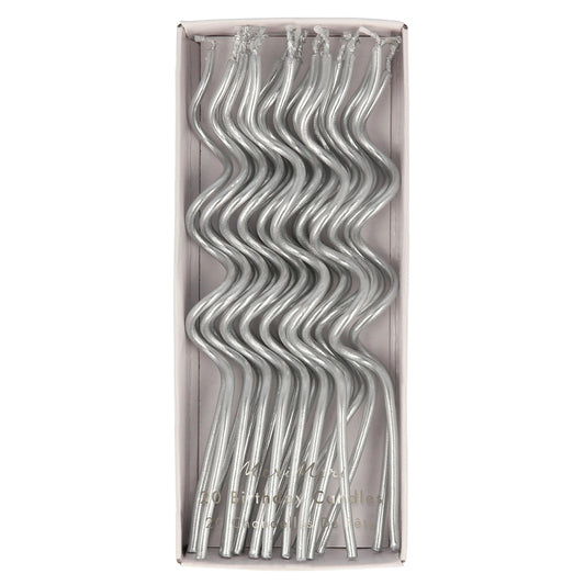 Meri Meri Silver Swirly Candles-20ct