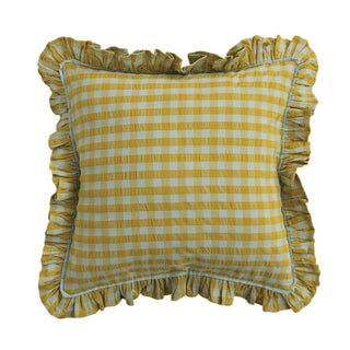 Chartreuse & Turquoise Ruffle Check Pillow