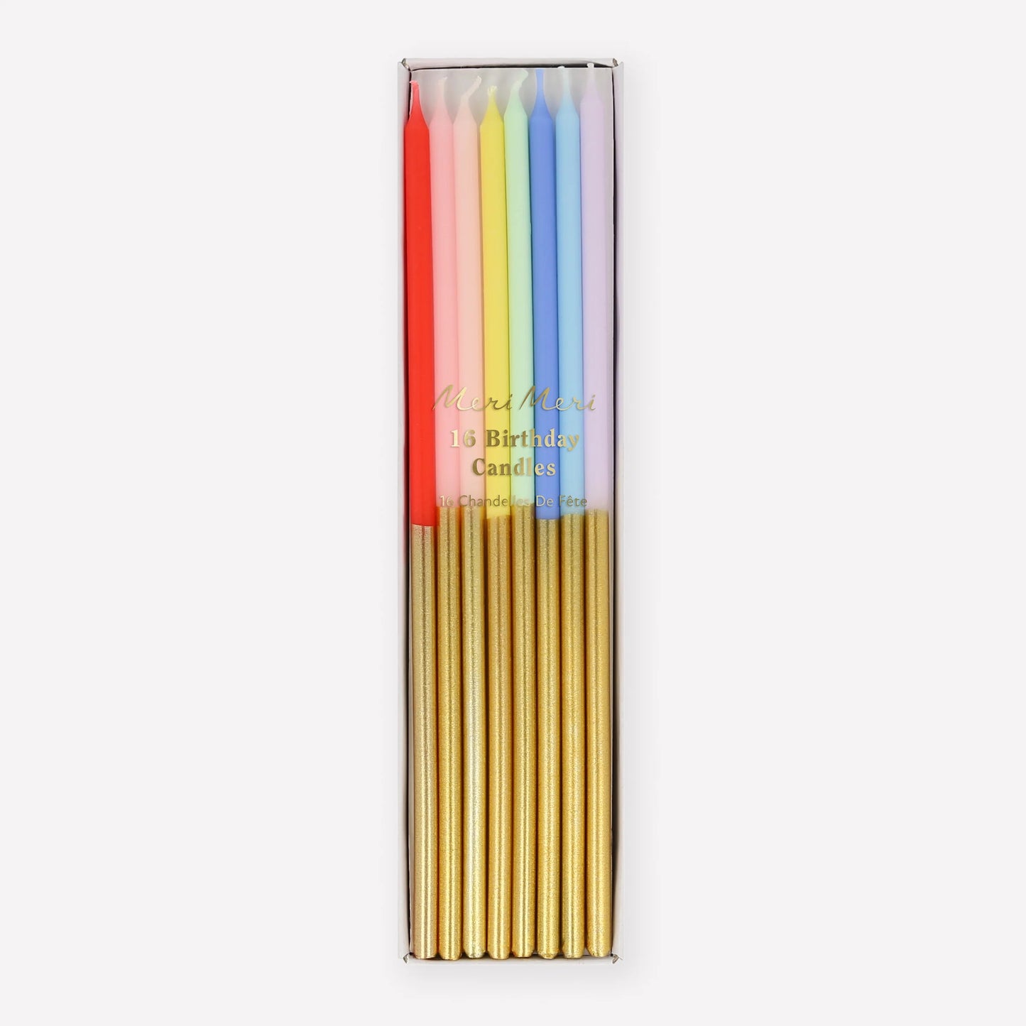 Meri Meri Gold Dipped Rainbow Mix Candles-16ct