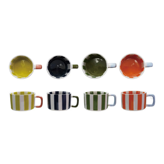 Multicolor Striped Stoneware Mug - 4 Color Options