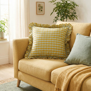 Chartreuse & Turquoise Ruffle Check Pillow