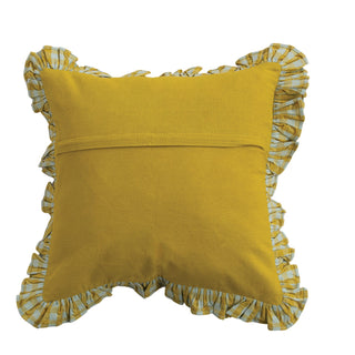Chartreuse & Turquoise Ruffle Check Pillow
