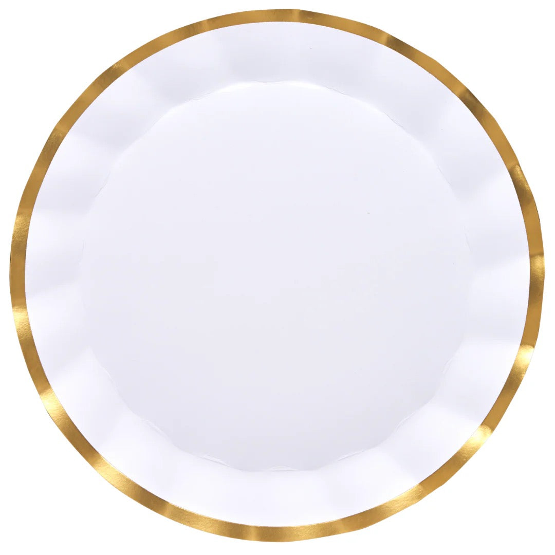 Wavy Paper Charger Gold & White 8pk