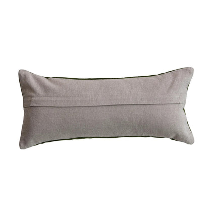 Embroidered Butterflies Green Velvet Lumbar Pillow & Chambray Back