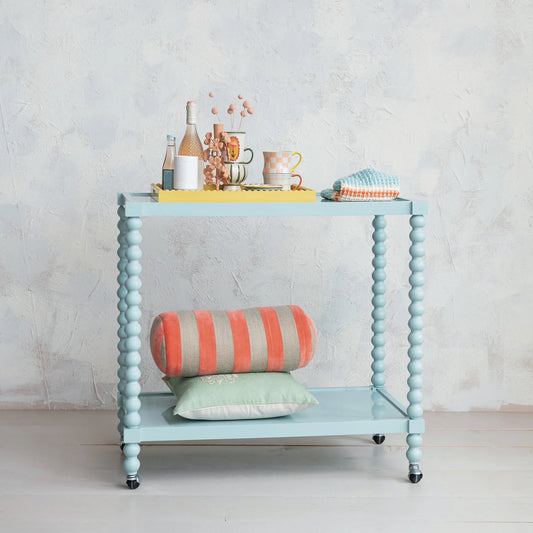 Turquoise 2-Tier Bar Cart