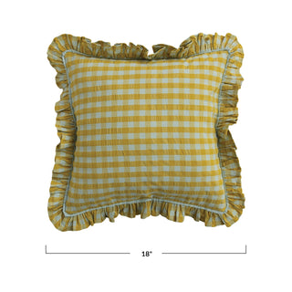 Chartreuse & Turquoise Ruffle Check Pillow