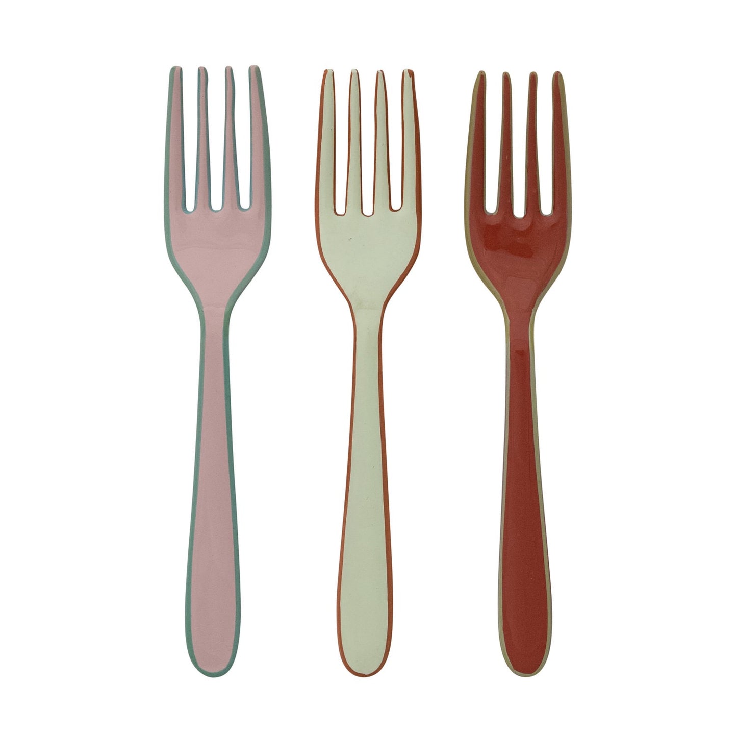 Enameled Stainless Steel Small Fork with Colored Edge, 3 Colors