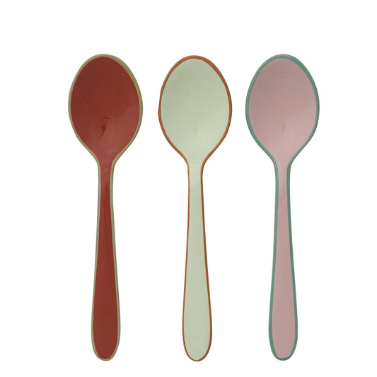 Enameled Stainless Steel Spoon with Colored Edge, 3 Colors