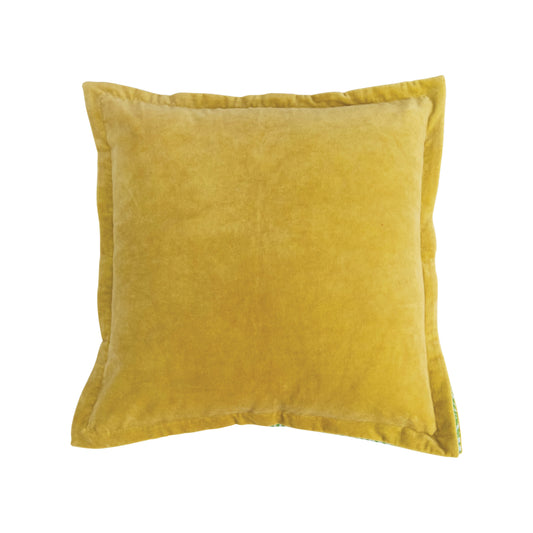 22" Cotton Velvet Pillow with Palm Print Gusset