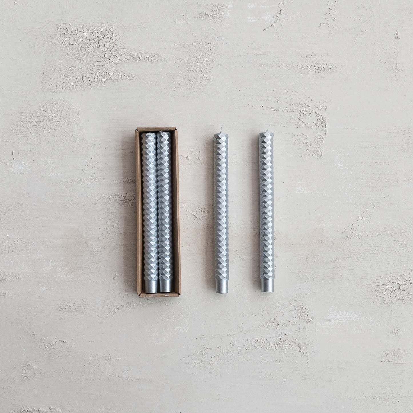 Silver Faceted Taper Candles, Set of 2