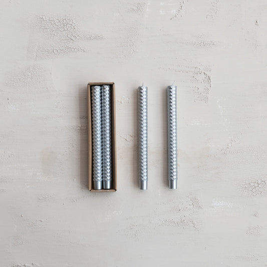 Silver Faceted Taper Candles, Set of 2