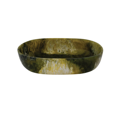 Marbled Green Resin Oval Bowl (Each One Will Vary)