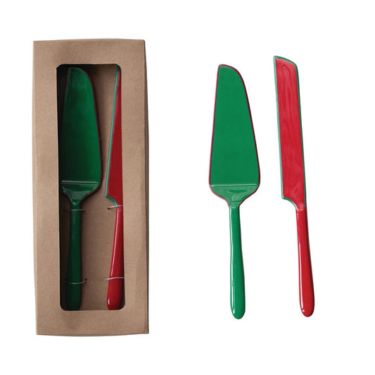 Red & Green Cake Server/Knife Set