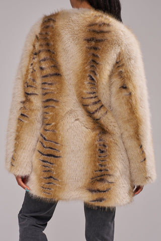 Elle Faux Fur Tiger Striped Cream Coat