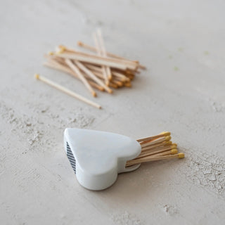 Stoneware Heart Match Holder with Striker, Includes Valentines themed matches