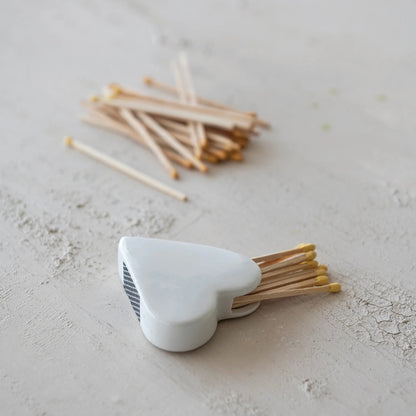 Stoneware Heart Match Holder with Striker, Includes Valentines themed matches