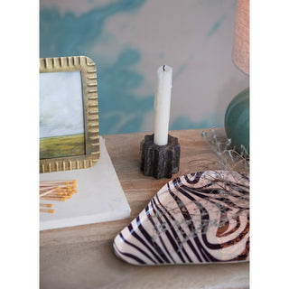 Enameled Metal Trays w/ Striped Design & Gold Edge, Set of 2