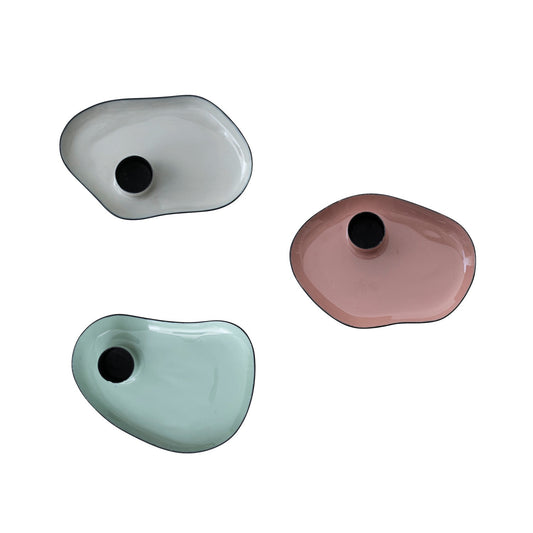 Enameled Metal Taper Holder with Tray, 3 Styles