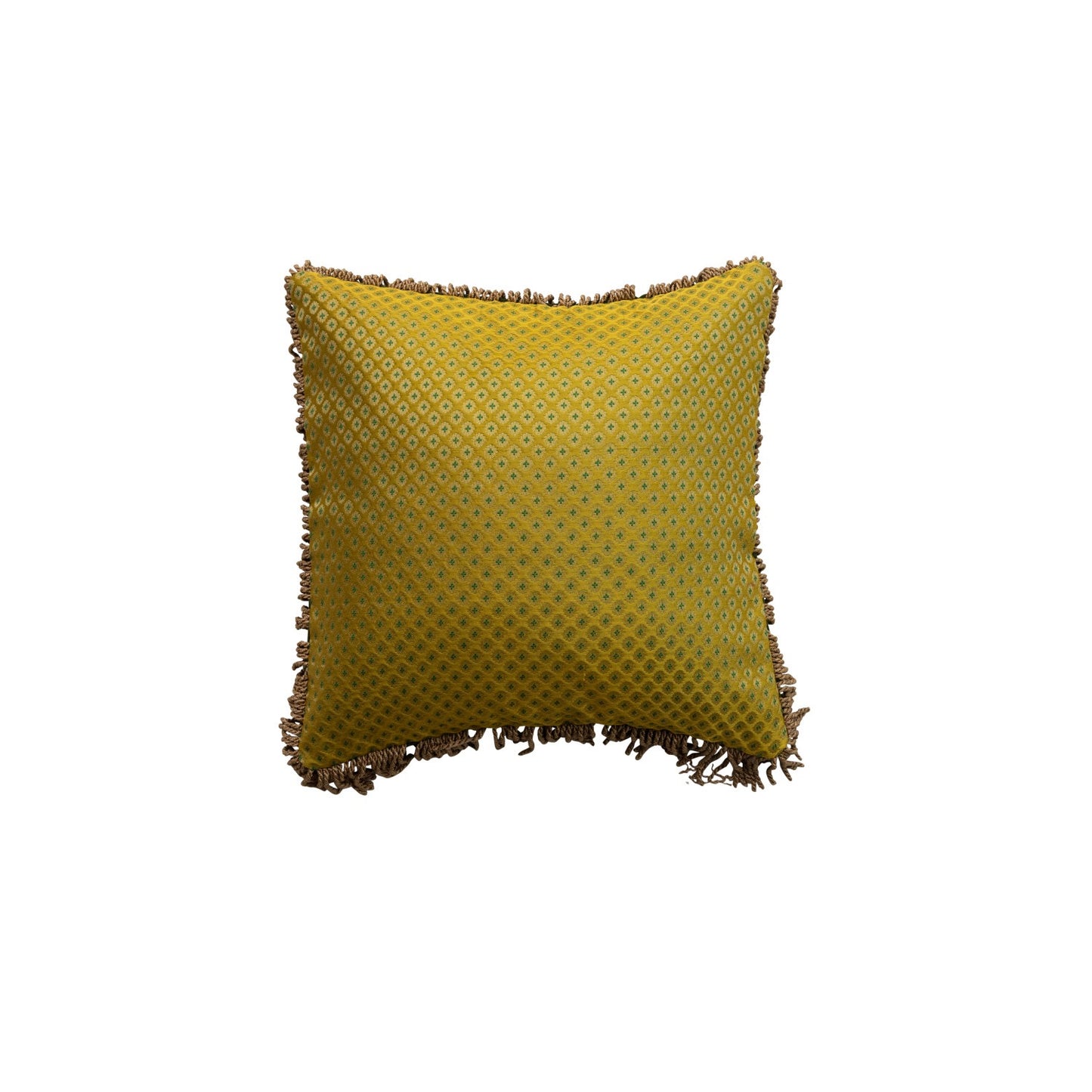 18" Vintage Jacquard & Velvet Throw Pillow with Bullion Fringe