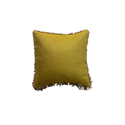 18" Vintage Jacquard & Velvet Throw Pillow with Bullion Fringe
