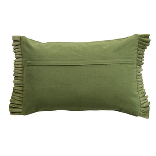 Cotton Velvet Lumbar Pillow with Ruffle Trim, Green