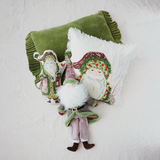 Cotton Velvet Lumbar Pillow with Ruffle Trim, Green