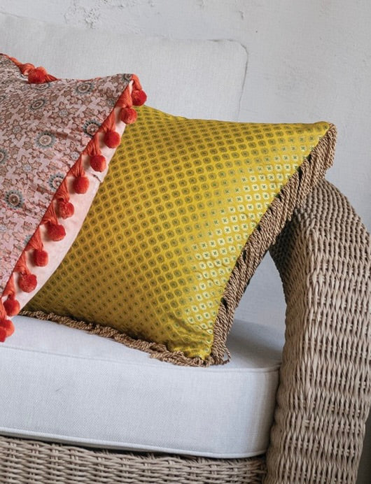 18" Vintage Jacquard & Velvet Throw Pillow with Bullion Fringe