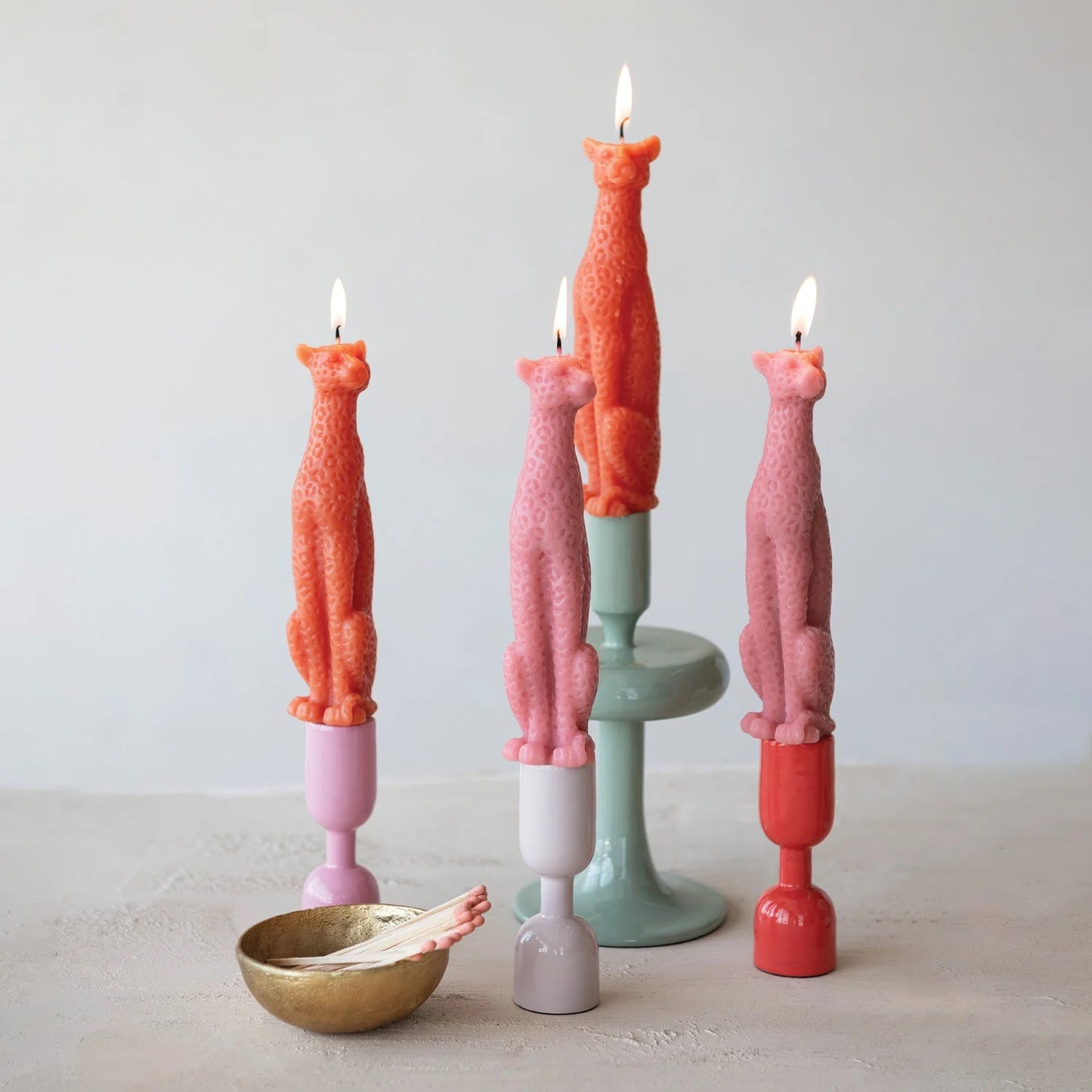 Leopard Shaped Taper Candles in Box, Pink, Set/2