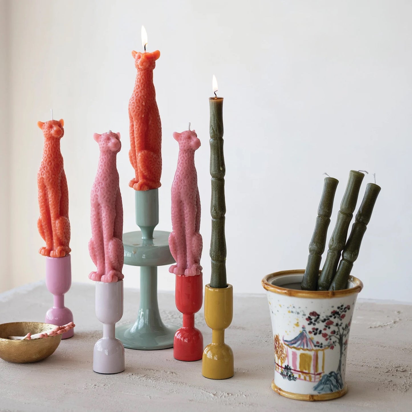 Leopard Shaped Taper Candles in Box, Pink, Set/2