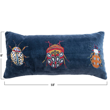 Velvet Beetles Embroidered Lumbar Pillow