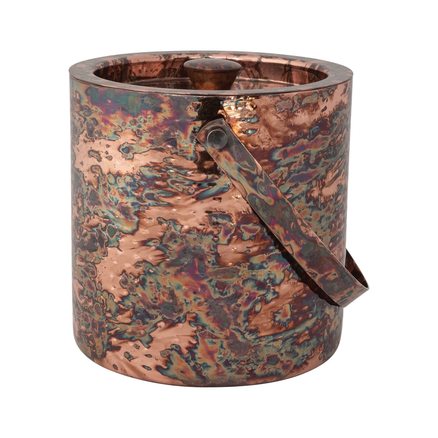 3 Quart Hammered Stainless Steel Double-Walled Ice Bucket, Oxidized Copper Finish