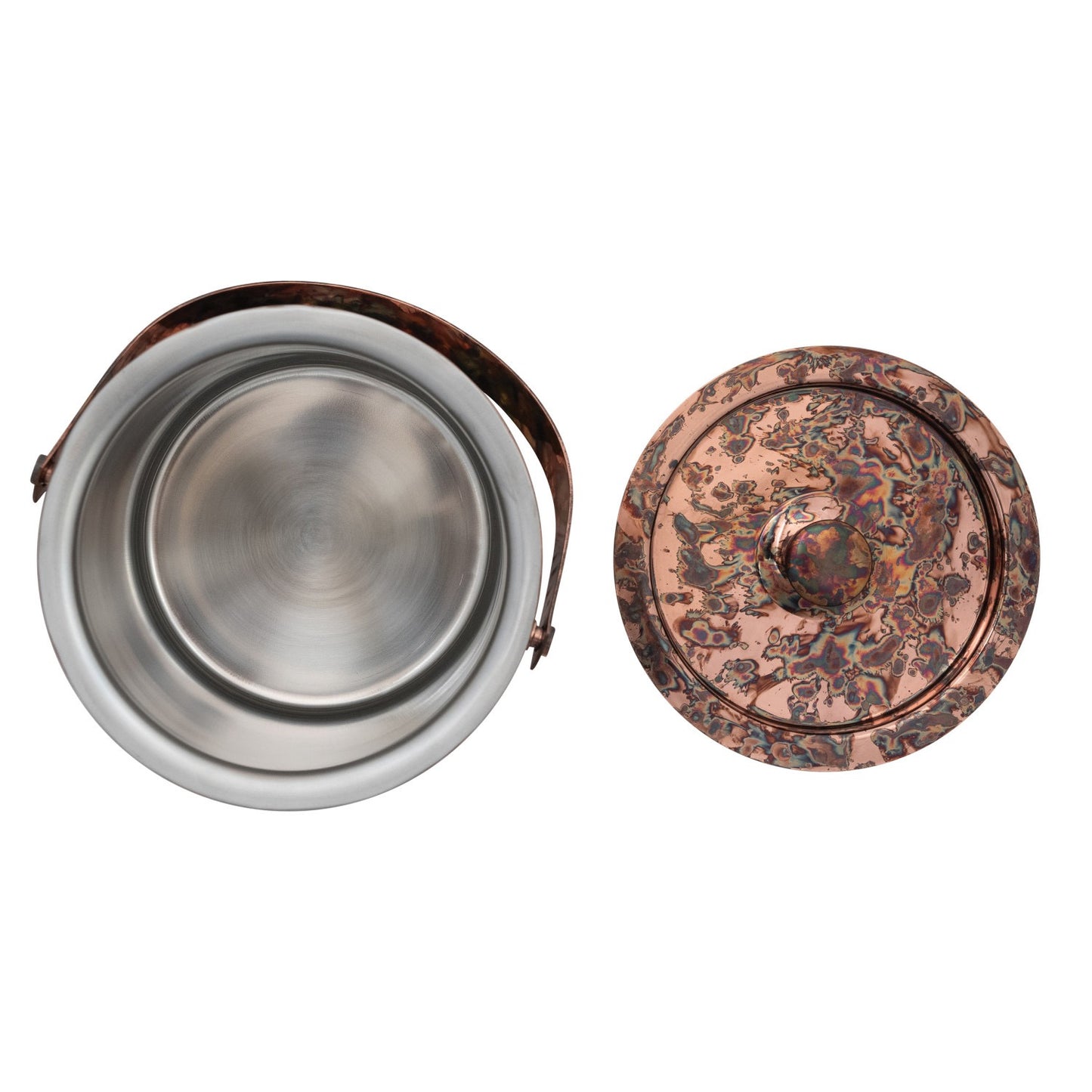 3 Quart Hammered Stainless Steel Double-Walled Ice Bucket, Oxidized Copper Finish