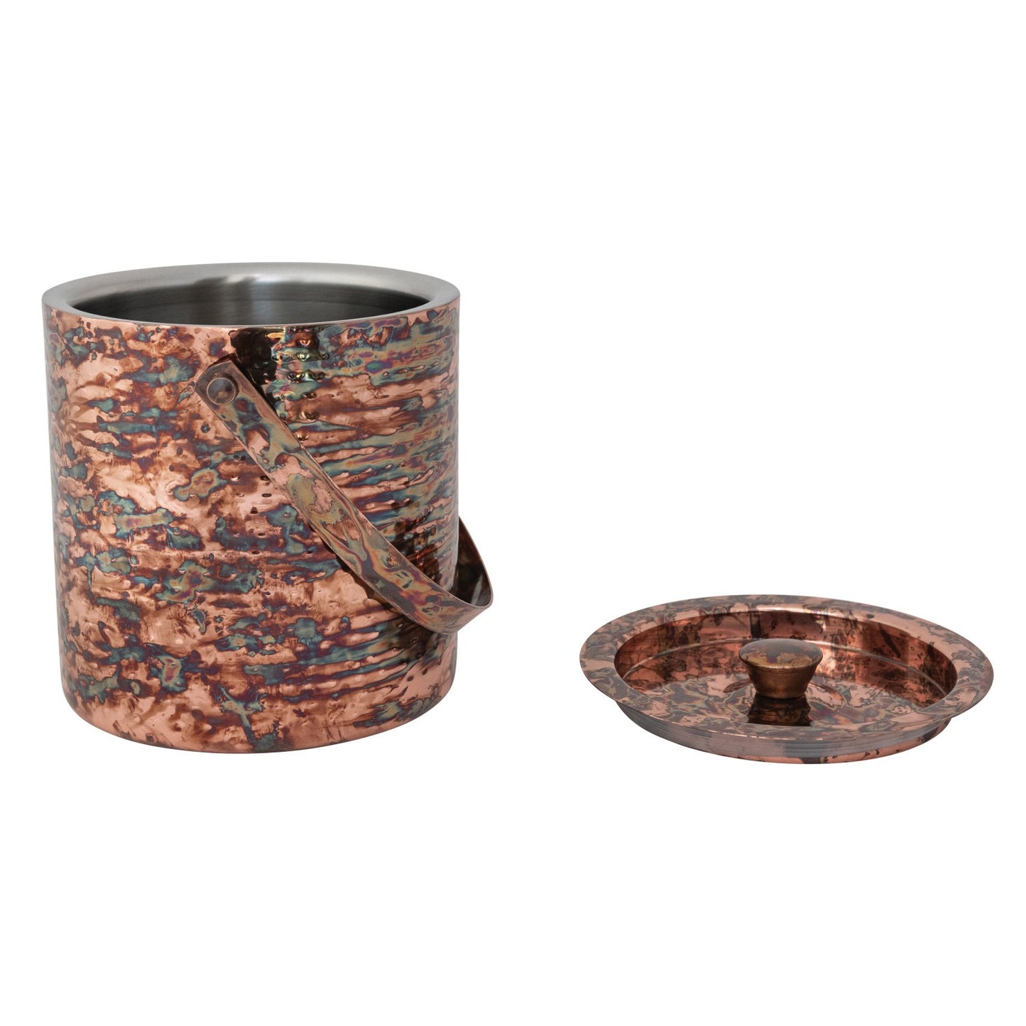 3 Quart Hammered Stainless Steel Double-Walled Ice Bucket, Oxidized Copper Finish