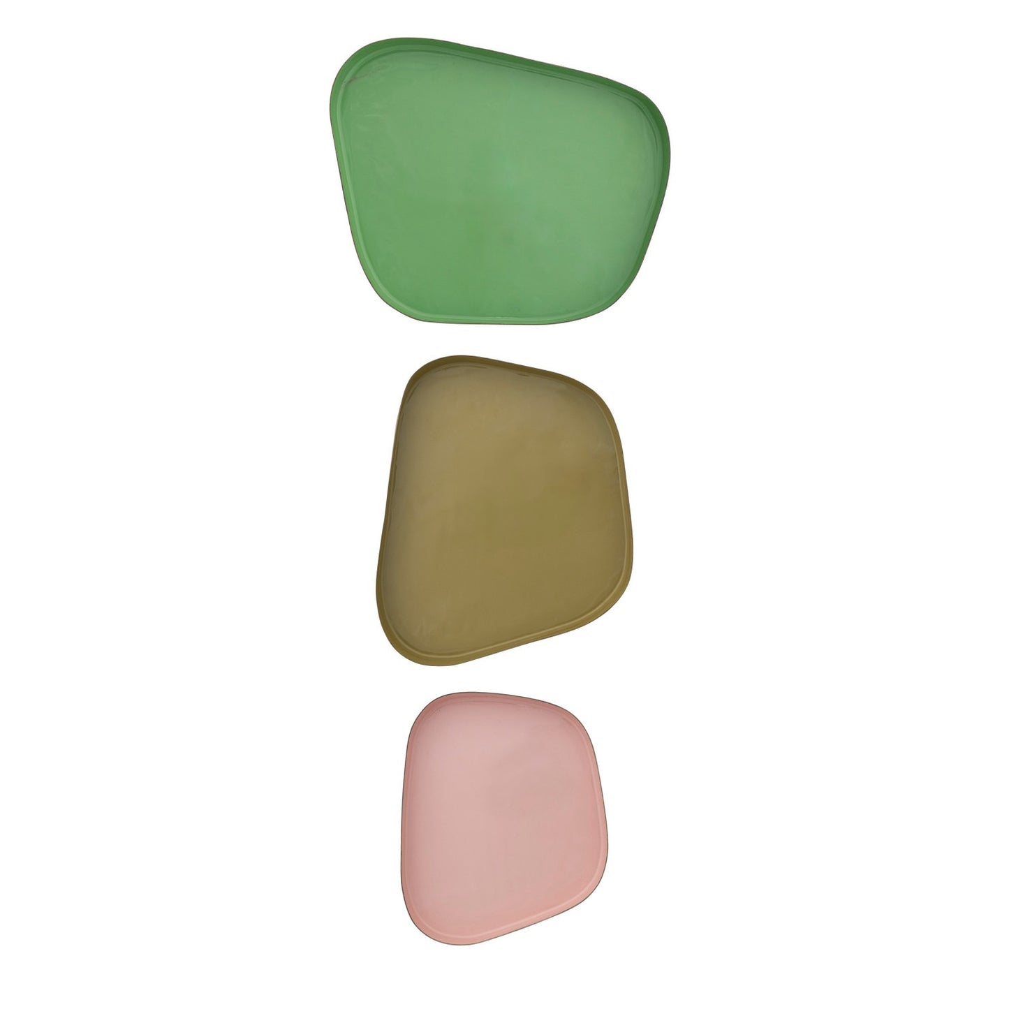 Pink + Green Enameled Metal Organic Shaped Trays, Set of 3